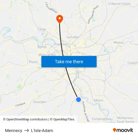 Mennecy to L'Isle-Adam map