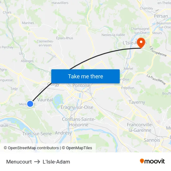 Menucourt to L'Isle-Adam map