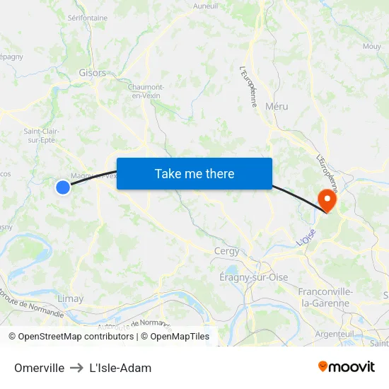 Omerville to L'Isle-Adam map
