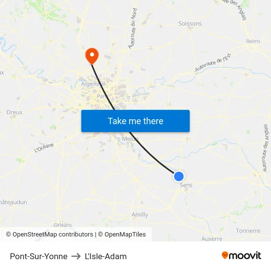 Pont-Sur-Yonne to L'Isle-Adam map