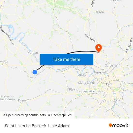 Saint-Illiers-Le-Bois to L'Isle-Adam map