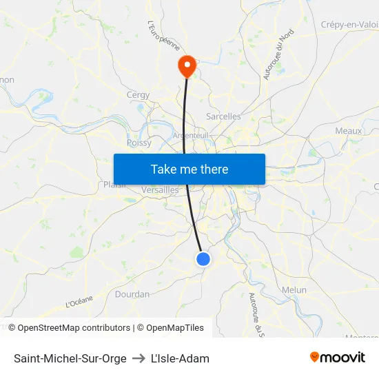 Saint-Michel-Sur-Orge to L'Isle-Adam map