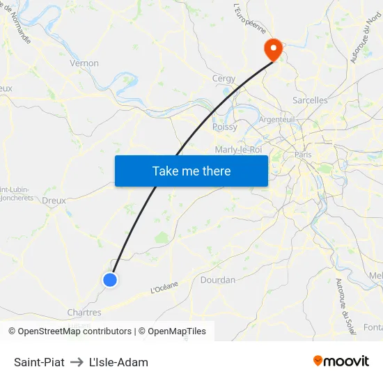 Saint-Piat to L'Isle-Adam map