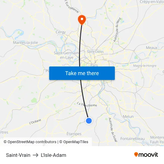 Saint-Vrain to L'Isle-Adam map
