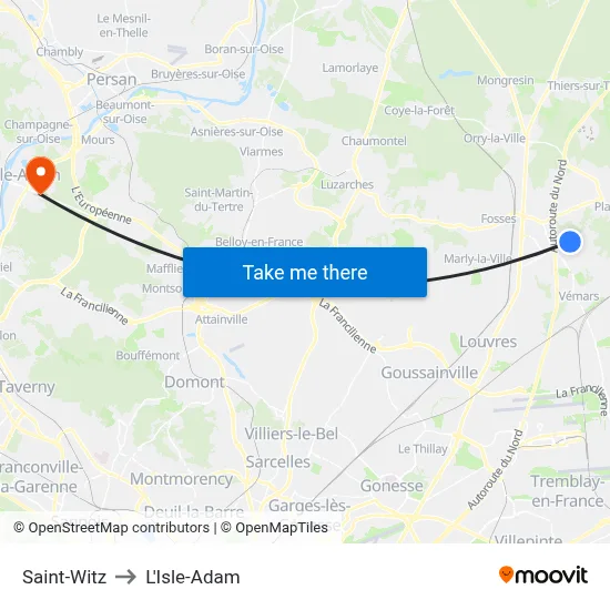 Saint-Witz to L'Isle-Adam map