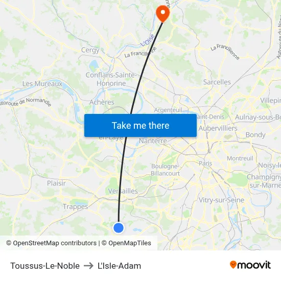 Toussus-Le-Noble to L'Isle-Adam map