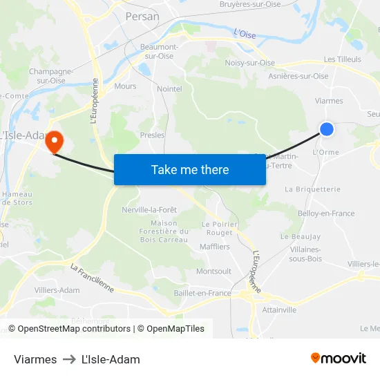 Viarmes to L'Isle-Adam map