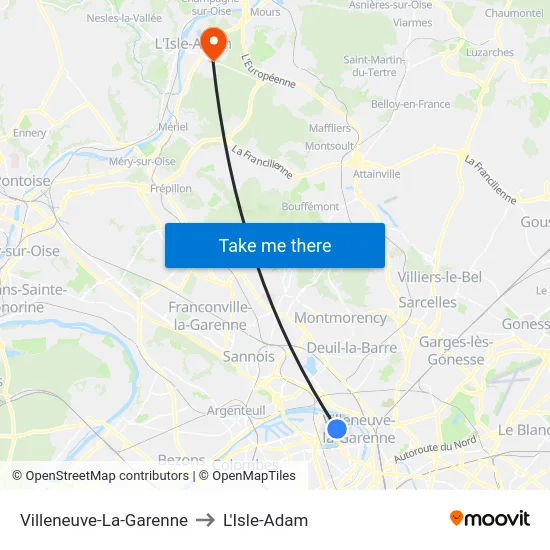Villeneuve-La-Garenne to L'Isle-Adam map