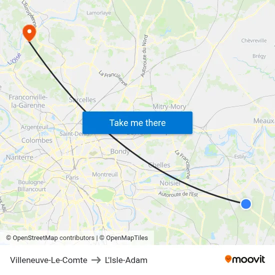 Villeneuve-Le-Comte to L'Isle-Adam map
