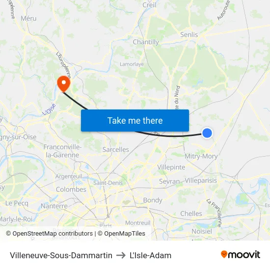 Villeneuve-Sous-Dammartin to L'Isle-Adam map