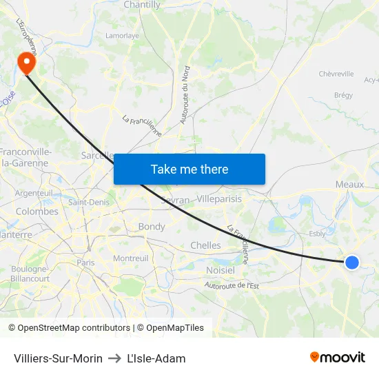 Villiers-Sur-Morin to L'Isle-Adam map