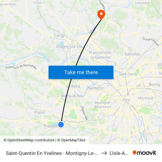 Saint-Quentin En Yvelines - Montigny-Le-Bretonneux to L'Isle-Adam map