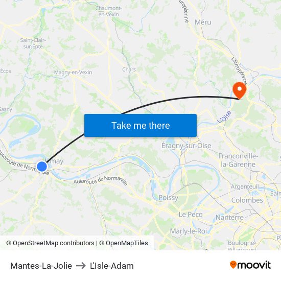 Mantes-La-Jolie to L'Isle-Adam map