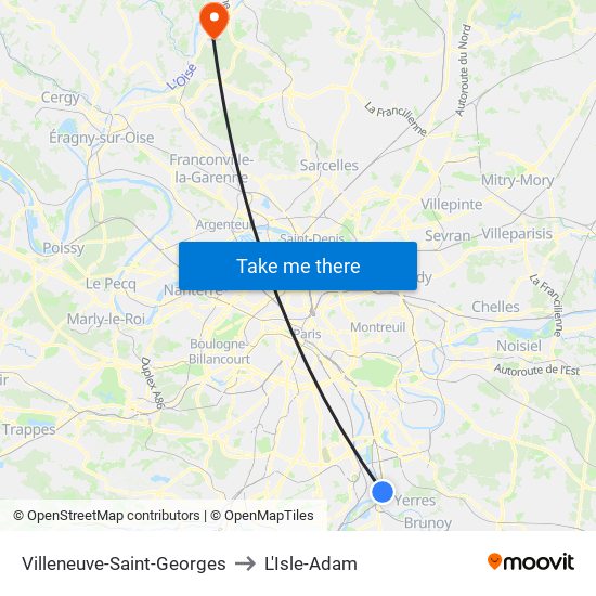 Villeneuve-Saint-Georges to L'Isle-Adam map