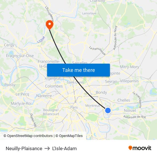 Neuilly-Plaisance to L'Isle-Adam map