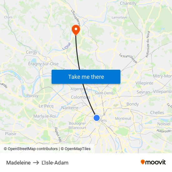 Madeleine to L'Isle-Adam map