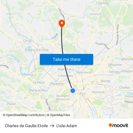 Charles de Gaulle Etoile to L'Isle-Adam map