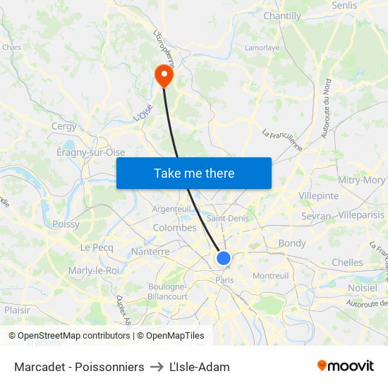 Marcadet - Poissonniers to L'Isle-Adam map