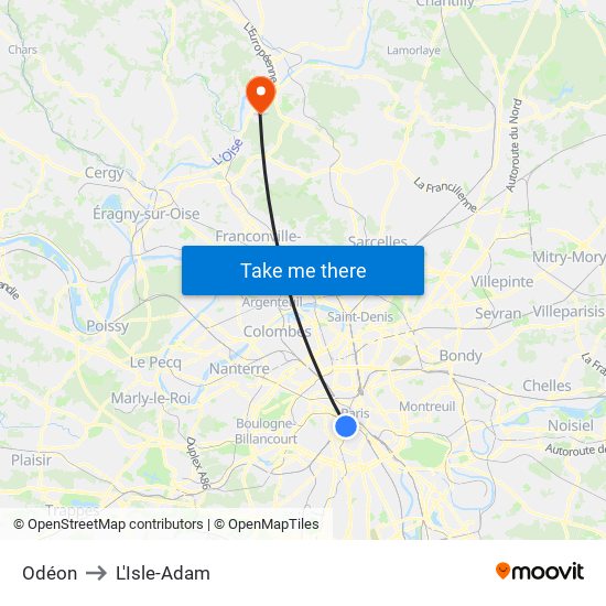 Odéon to L'Isle-Adam map