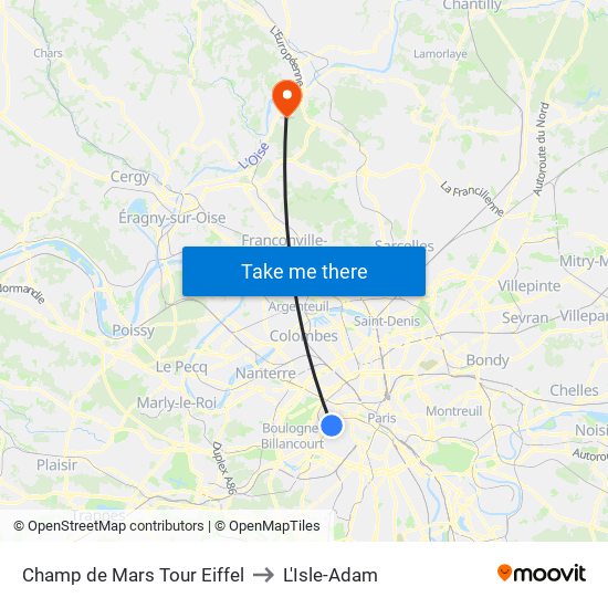 Champ de Mars Tour Eiffel to L'Isle-Adam map