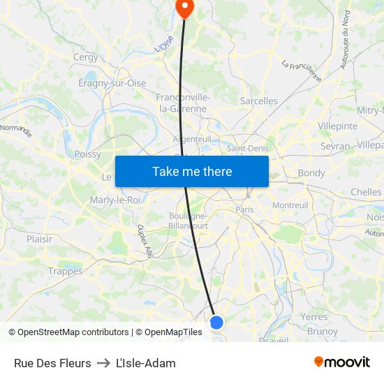 Rue Des Fleurs to L'Isle-Adam map
