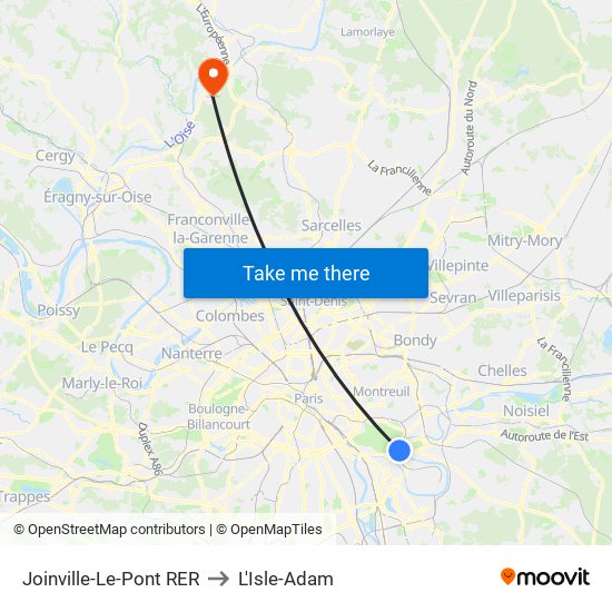 Joinville-Le-Pont RER to L'Isle-Adam map