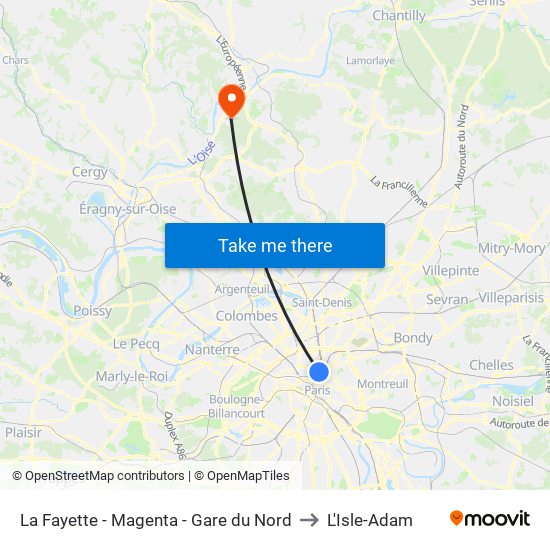 La Fayette - Magenta - Gare du Nord to L'Isle-Adam map