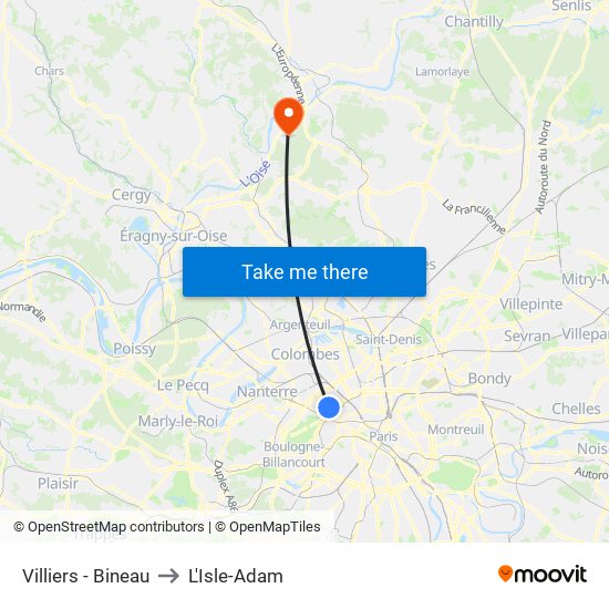 Villiers - Bineau to L'Isle-Adam map