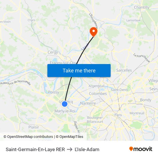 Saint-Germain-En-Laye RER to L'Isle-Adam map