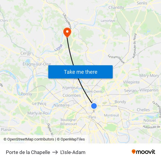Porte de la Chapelle to L'Isle-Adam map