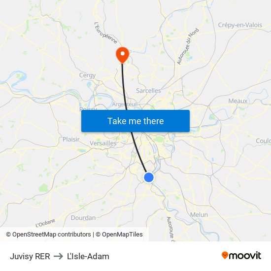 Juvisy RER to L'Isle-Adam map