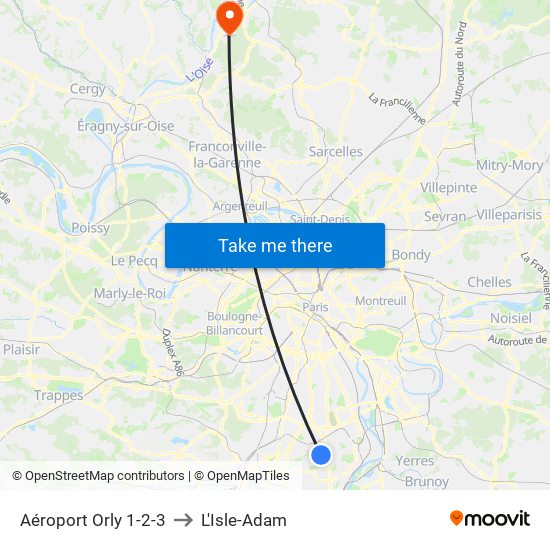 Aéroport Orly 1-2-3 to L'Isle-Adam map