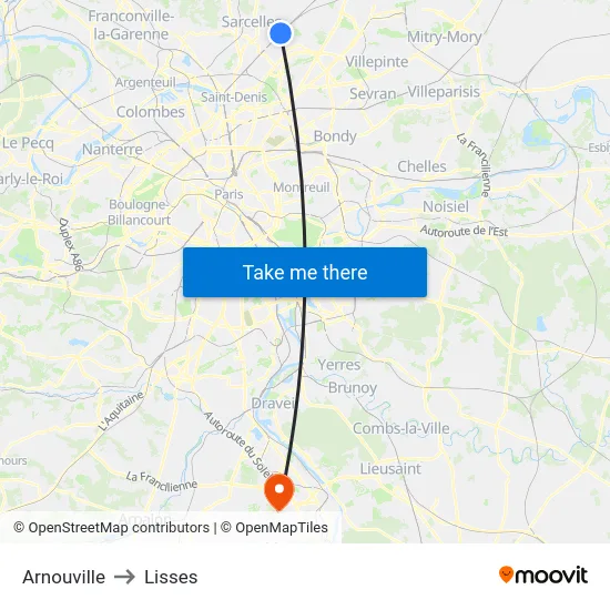 Arnouville to Lisses map