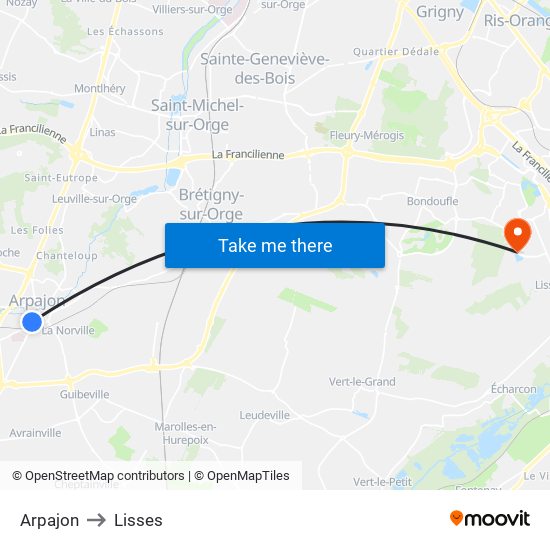 Arpajon to Lisses map