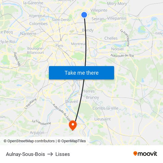 Aulnay-Sous-Bois to Lisses map