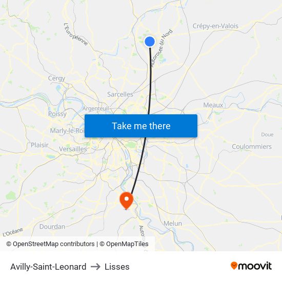 Avilly-Saint-Leonard to Lisses map