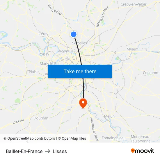 Baillet-En-France to Lisses map