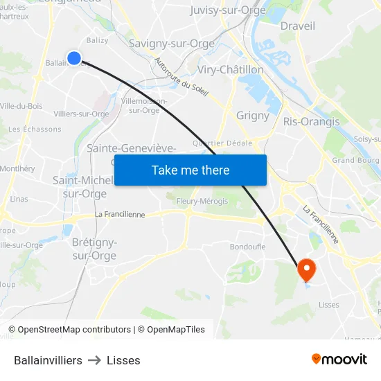 Ballainvilliers to Lisses map