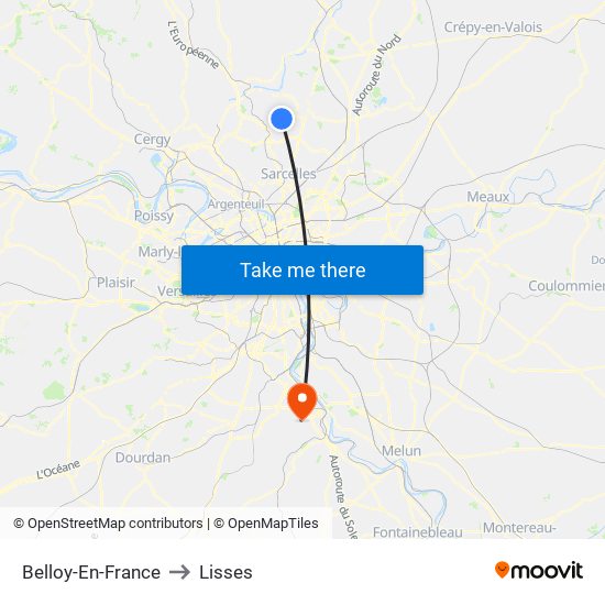 Belloy-En-France to Lisses map