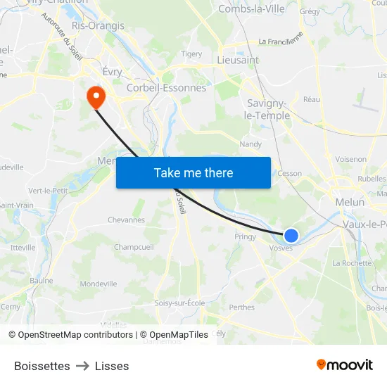 Boissettes to Lisses map