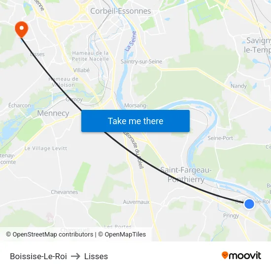 Boissise-Le-Roi to Lisses map
