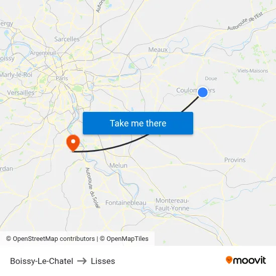 Boissy-Le-Chatel to Lisses map