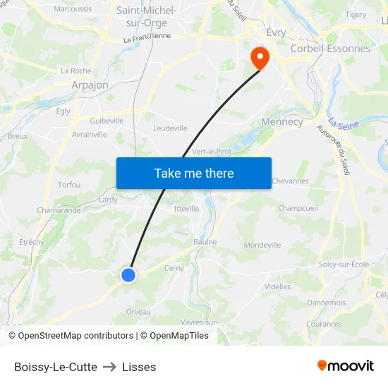 Boissy-Le-Cutte to Lisses map