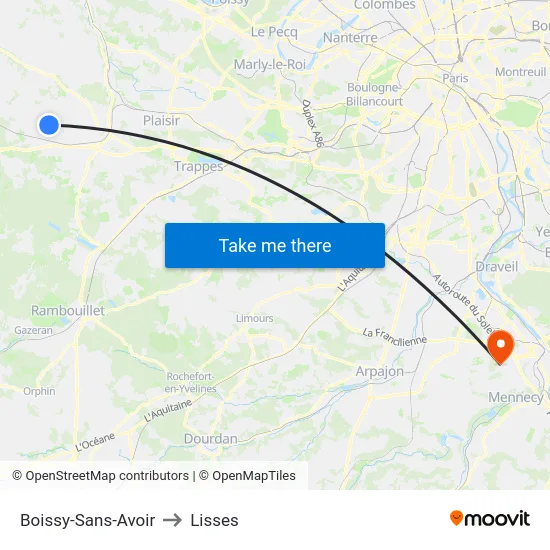 Boissy-Sans-Avoir to Lisses map