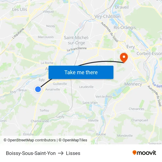 Boissy-Sous-Saint-Yon to Lisses map