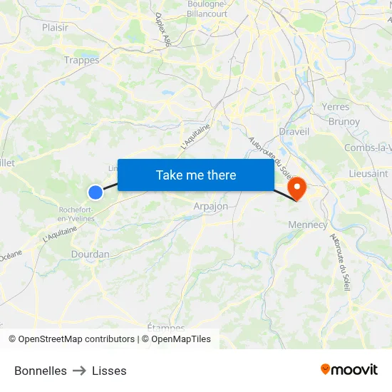 Bonnelles to Lisses map