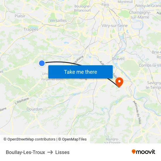 Boullay-Les-Troux to Lisses map