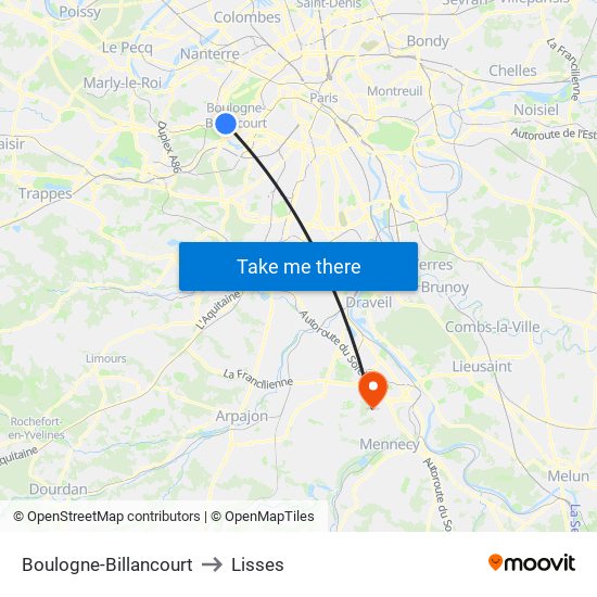 Boulogne-Billancourt to Lisses map