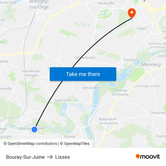 Bouray-Sur-Juine to Lisses map