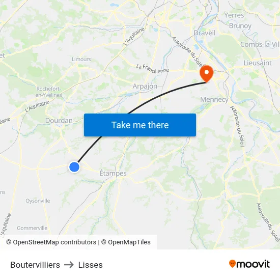 Boutervilliers to Lisses map